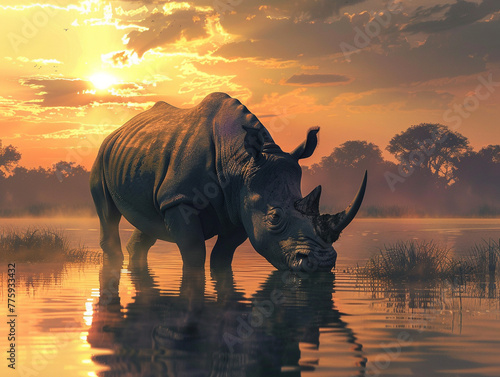 strong rhinoceros in the water