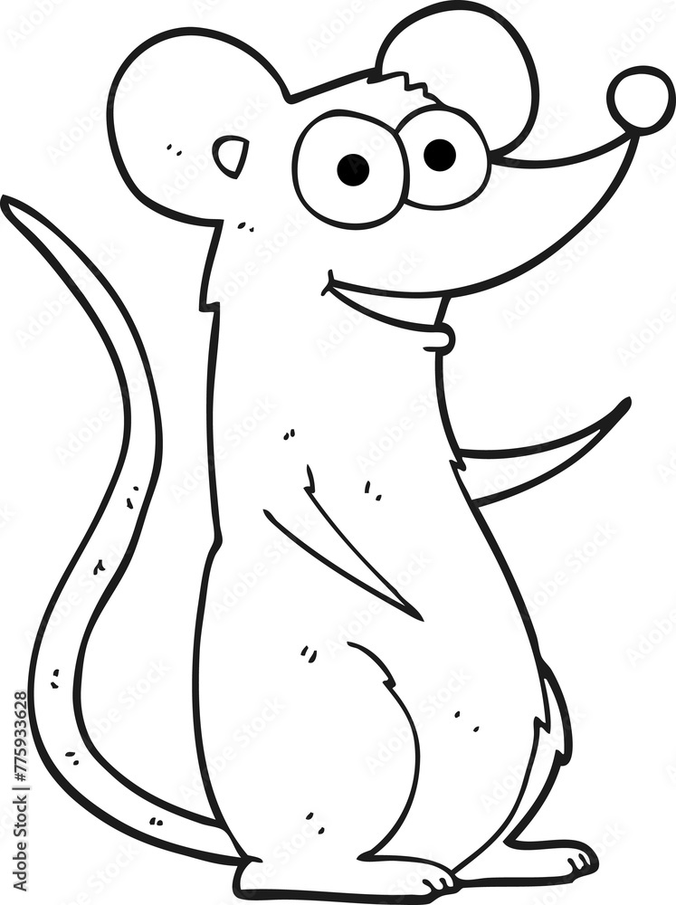 freehand drawn black and white cartoon happy mouse freehand drawn black and white cartoon happy mouse