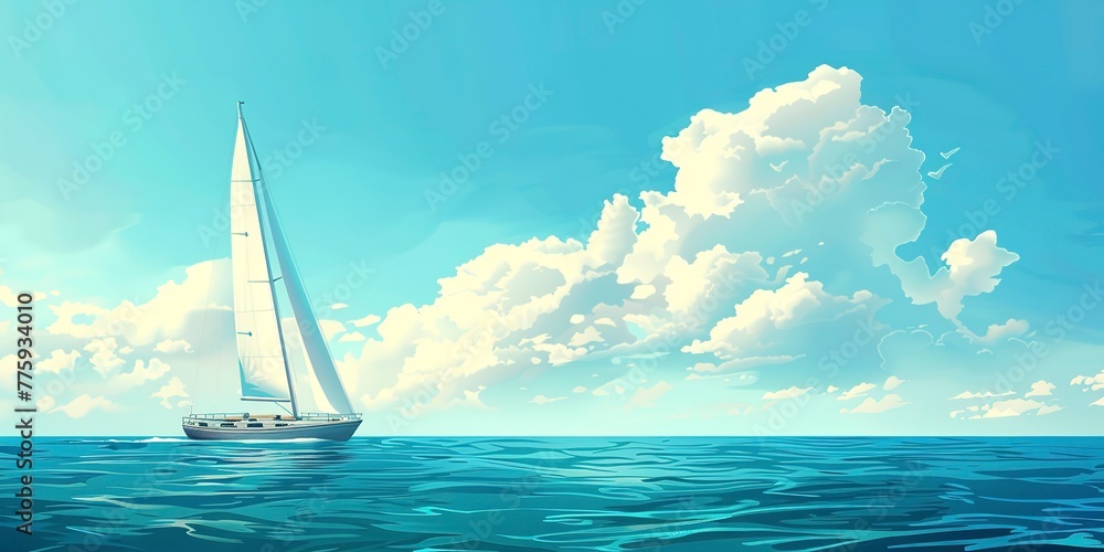 Sailing boat at sea, horizon view, adventurous theme for Father's Day banner