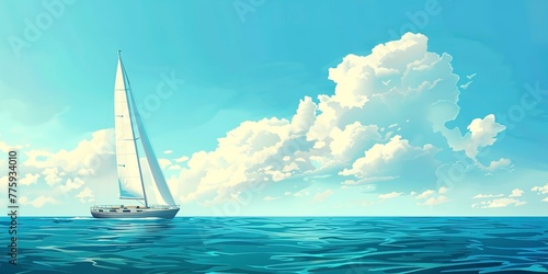 Sailing boat at sea, horizon view, adventurous theme for Father's Day banner