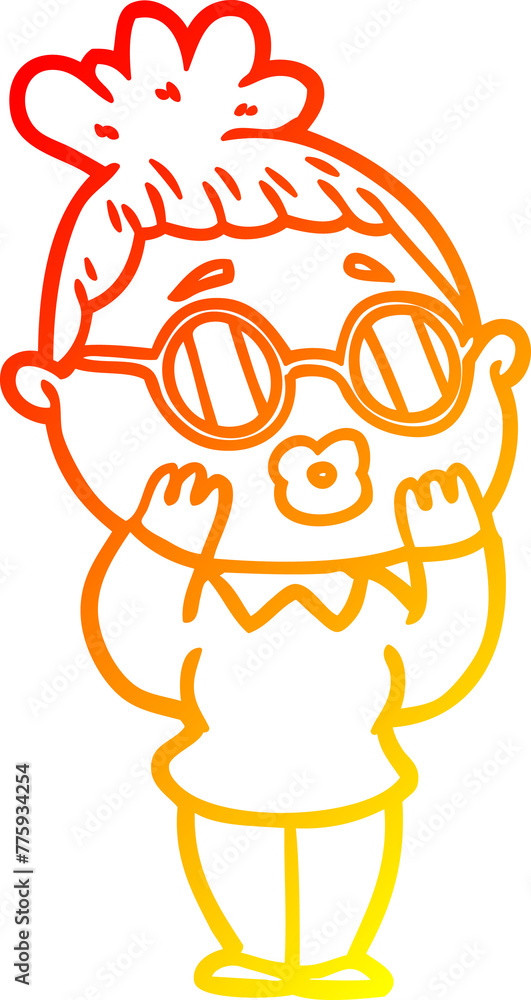 warm gradient line drawing of a cartoon woman wearing spectacles warm gradient line drawing of a cartoon woman wearing spectacles