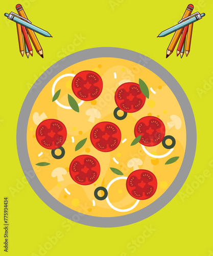 Colorful Round Tasty Pizza vector.