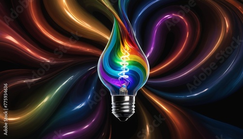 A digitally created image showcasing a light bulb with a kaleidoscope of swirling colors, embodying the concept of creativity and inspiration photo