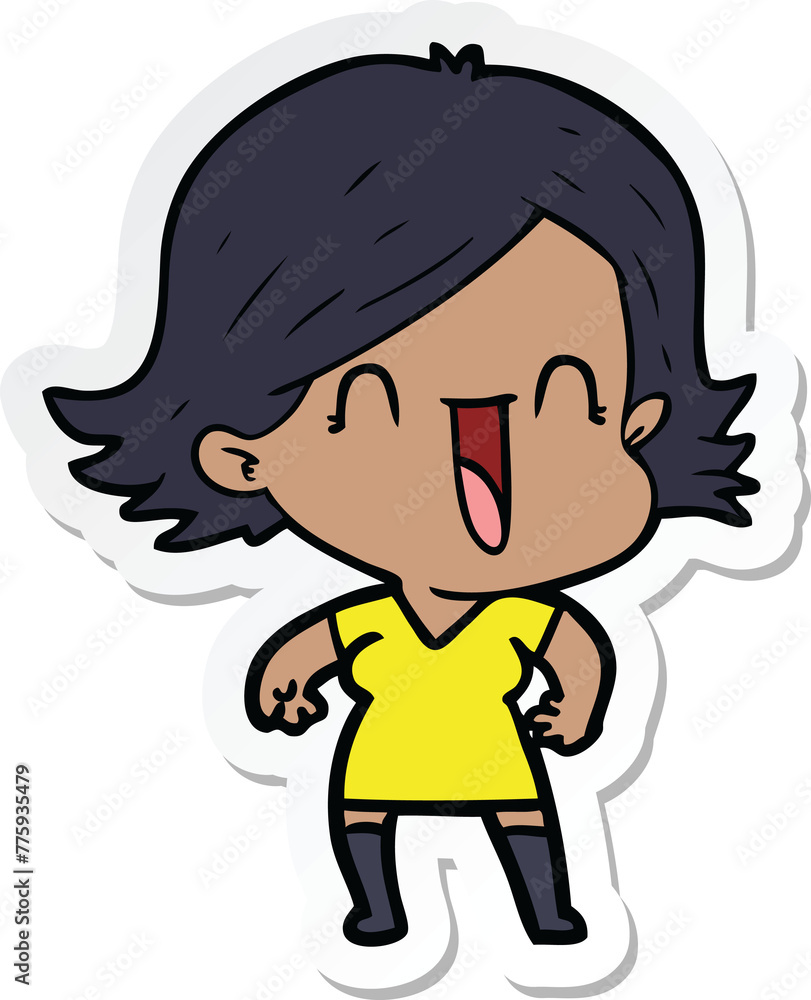 sticker of a cartoon happy woman sticker of a cartoon happy woman