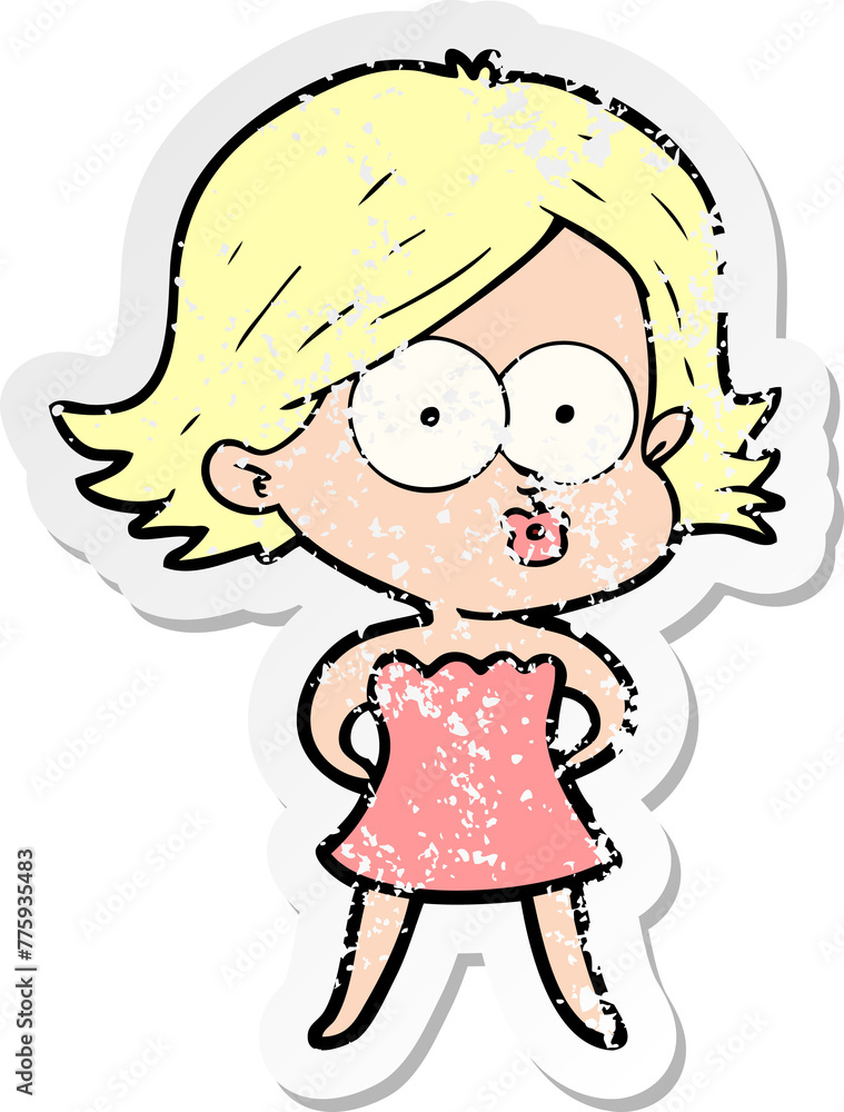 distressed sticker of a cartoon girl pouting distressed sticker of a cartoon girl pouting