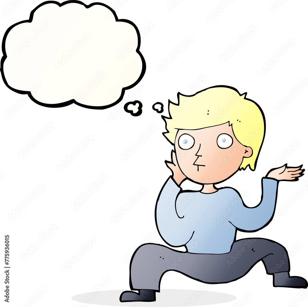 cartoon boy doing crazy dance with thought bubble cartoon boy doing crazy dance with thought bubble