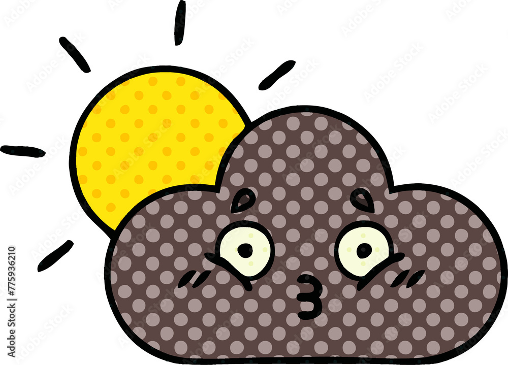 comic book style cartoon of a storm cloud and sun comic book style cartoon of a storm cloud and sun