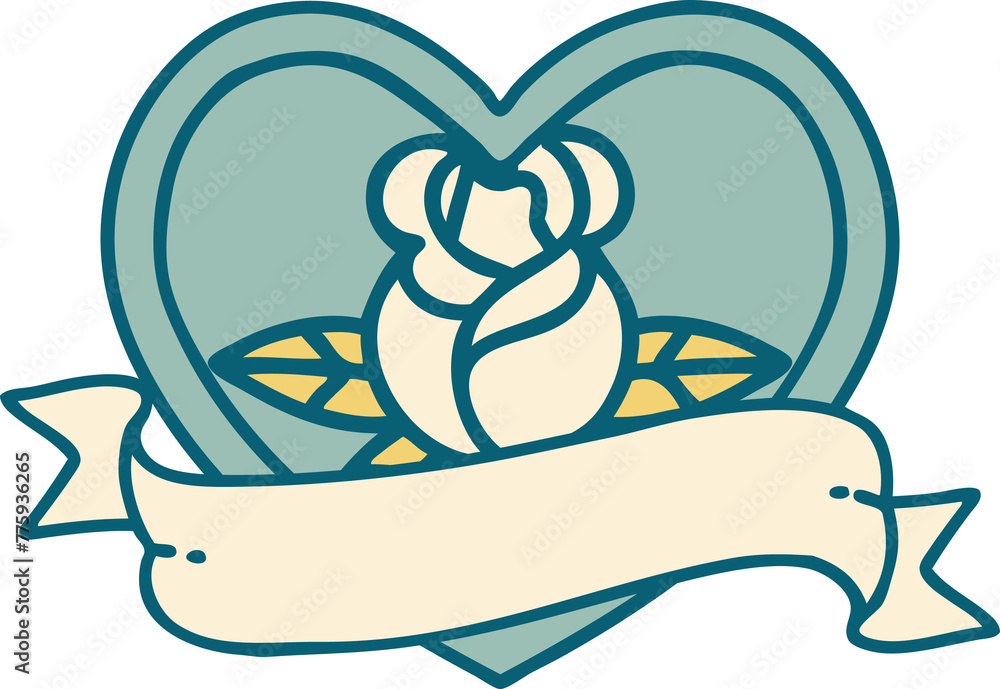 iconic tattoo style image of a heart rose and banner iconic tattoo style image of a heart rose and banner
