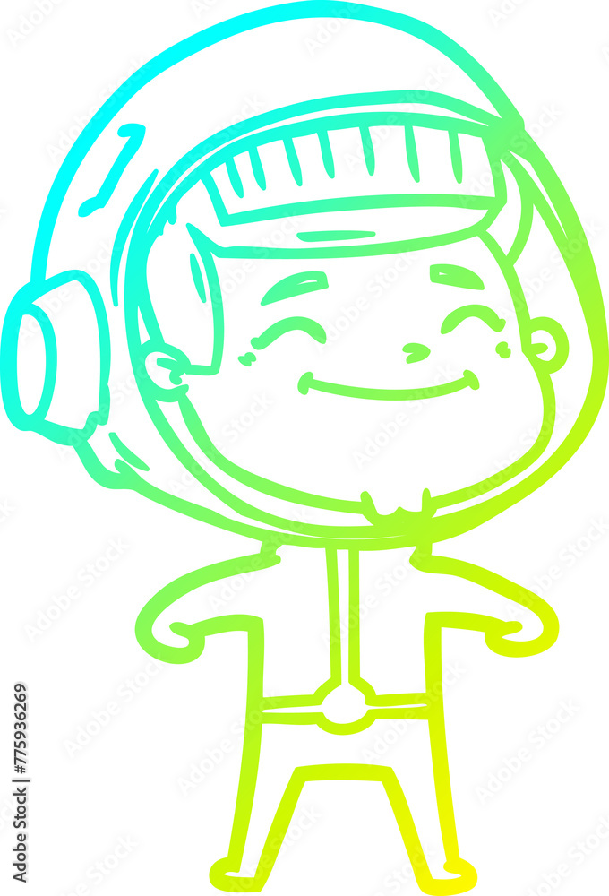 cold gradient line drawing of a happy cartoon astronaut