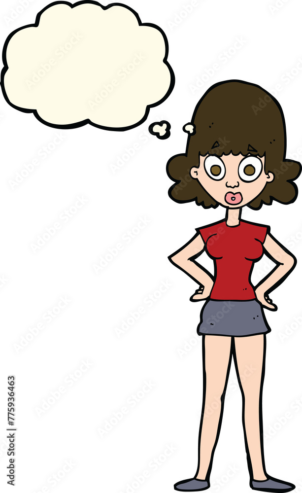 cartoon surprised woman with thought bubble cartoon surprised woman with thought bubble