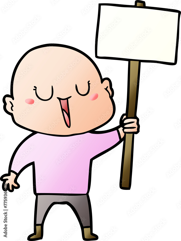 happy cartoon bald man with sign happy cartoon bald man with sign