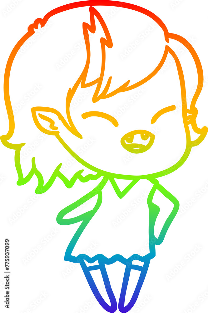 rainbow gradient line drawing of a cartoon laughing vampire girl rainbow gradient line drawing of a cartoon laughing vampire girl