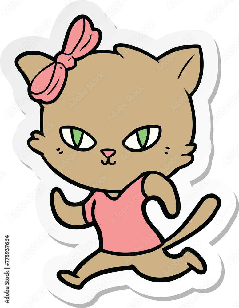 sticker of a cute cartoon cat jogging sticker of a cute cartoon cat jogging