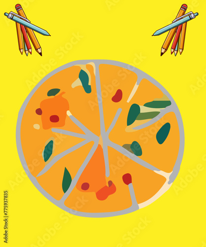 Colorful Round Tasty Pizza vector.