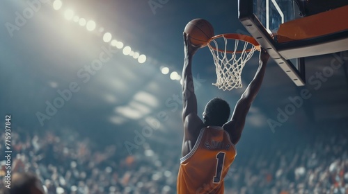 African American Basketball Player Scores Slam Dunk