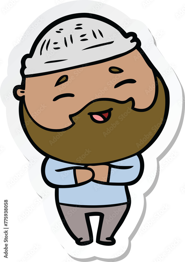 sticker of a cartoon happy bearded man