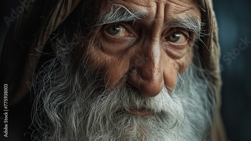 A captivating photograph capturing the wisdom and depth in the close-up portrait of a biblical old man