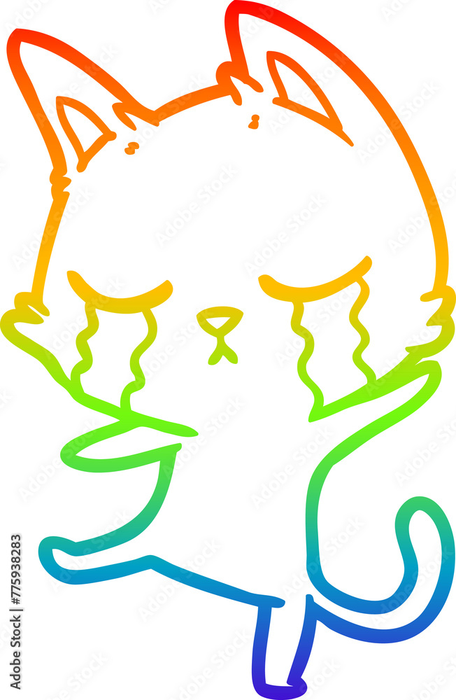 rainbow gradient line drawing of a crying cartoon cat performing a dance rainbow gradient line drawing of a crying cartoon cat performing a dance