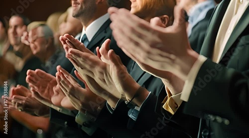 close up of a group of business people clapping photo