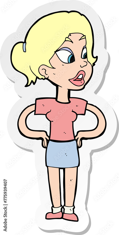sticker of a cartoon woman with hands on hips sticker of a cartoon woman with hands on hips