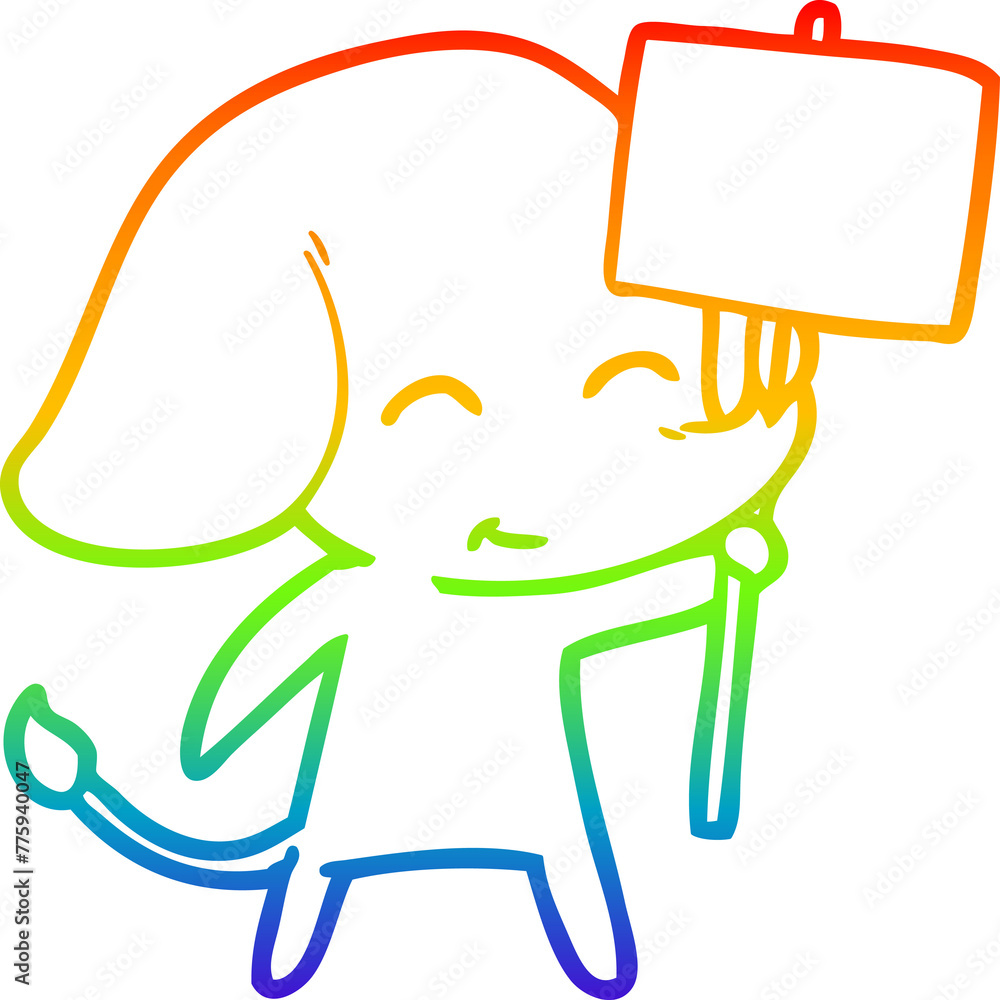 Obraz premium rainbow gradient line drawing of a cute cartoon elephant