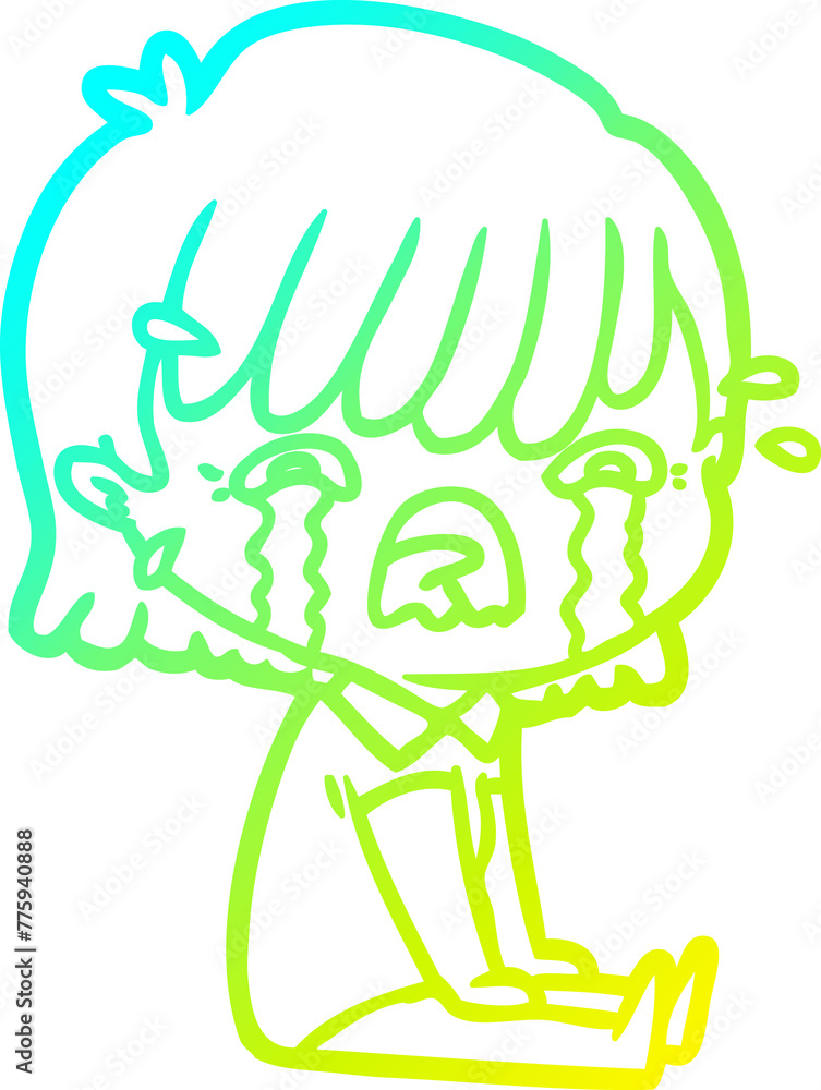 cold gradient line drawing of a cartoon girl crying cold gradient line drawing of a cartoon girl crying