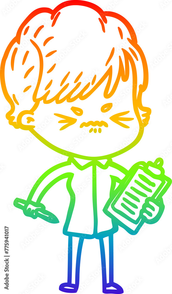 rainbow gradient line drawing of a cartoon frustrated woman rainbow gradient line drawing of a cartoon frustrated woman