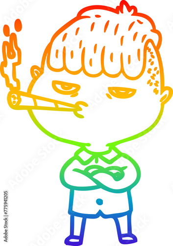 rainbow gradient line drawing of a cartoon man smoking