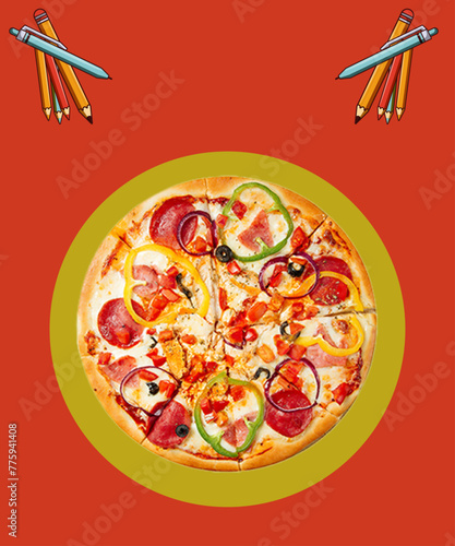 Colorful Round Tasty Pizza vector.