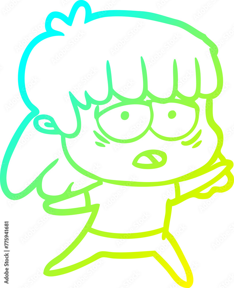 cold gradient line drawing of a cartoon tired woman cold gradient line drawing of a cartoon tired woman