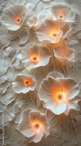 Decorative volumetric flowers with neon lighting. © MiaStendal