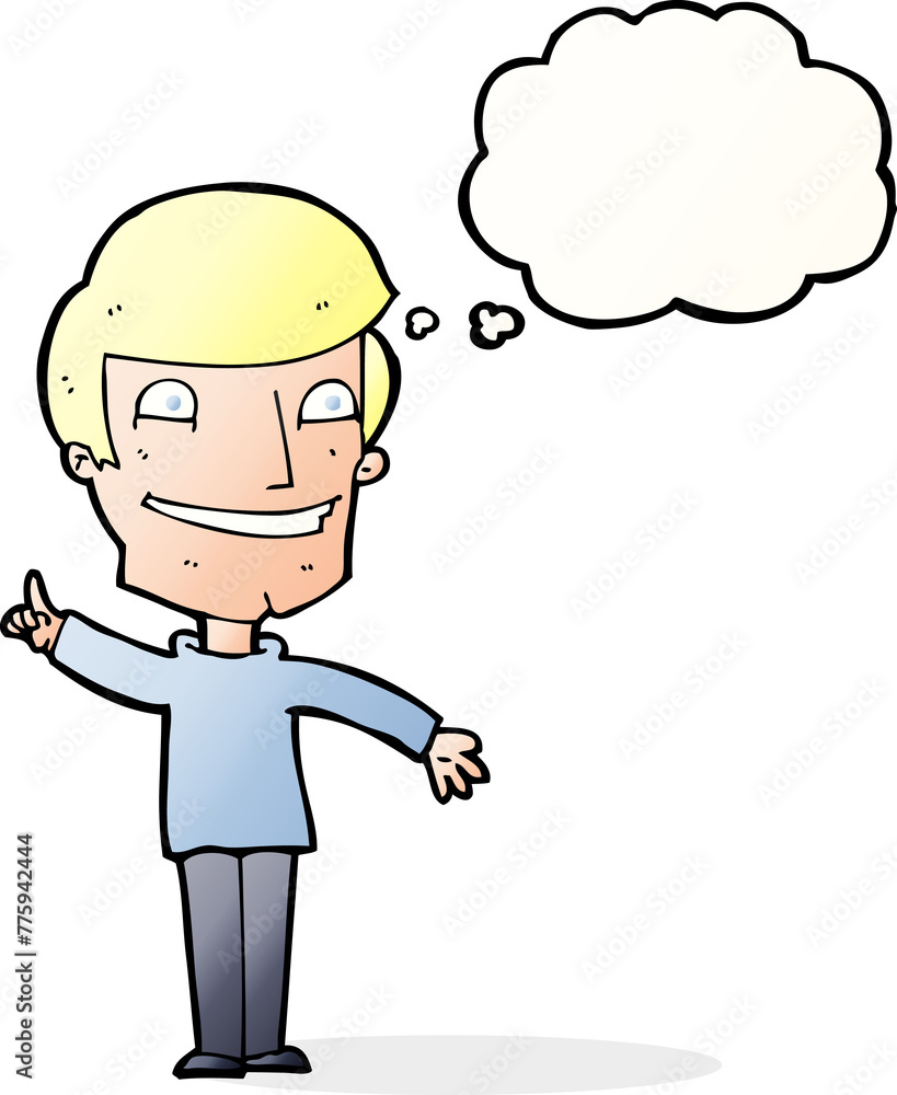 cartoon grinning man with idea with thought bubble cartoon grinning man with idea with thought bubble