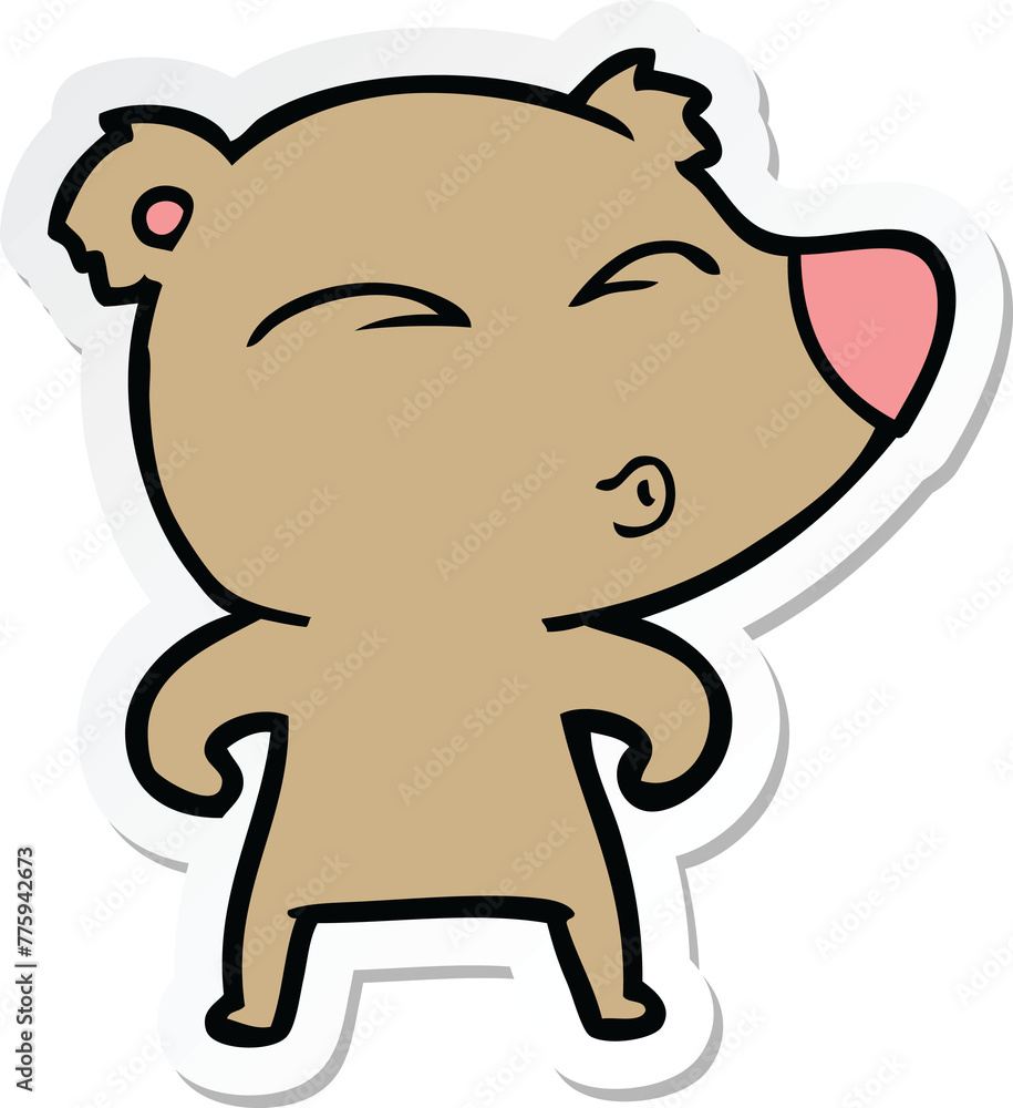 sticker of a cartoon whistling bear sticker of a cartoon whistling bear