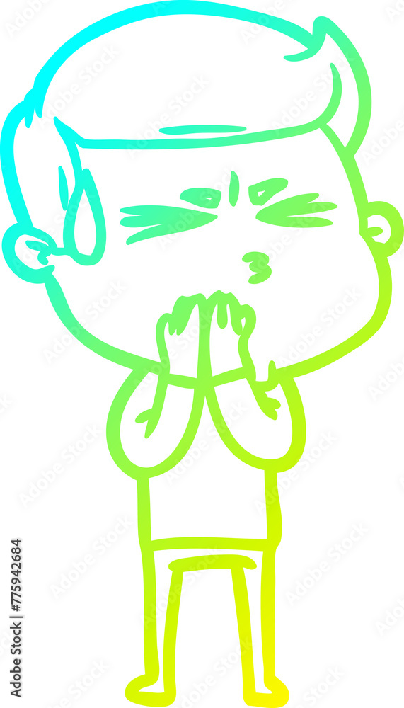 cold gradient line drawing of a cartoon man sweating cold gradient line drawing of a cartoon man sweating