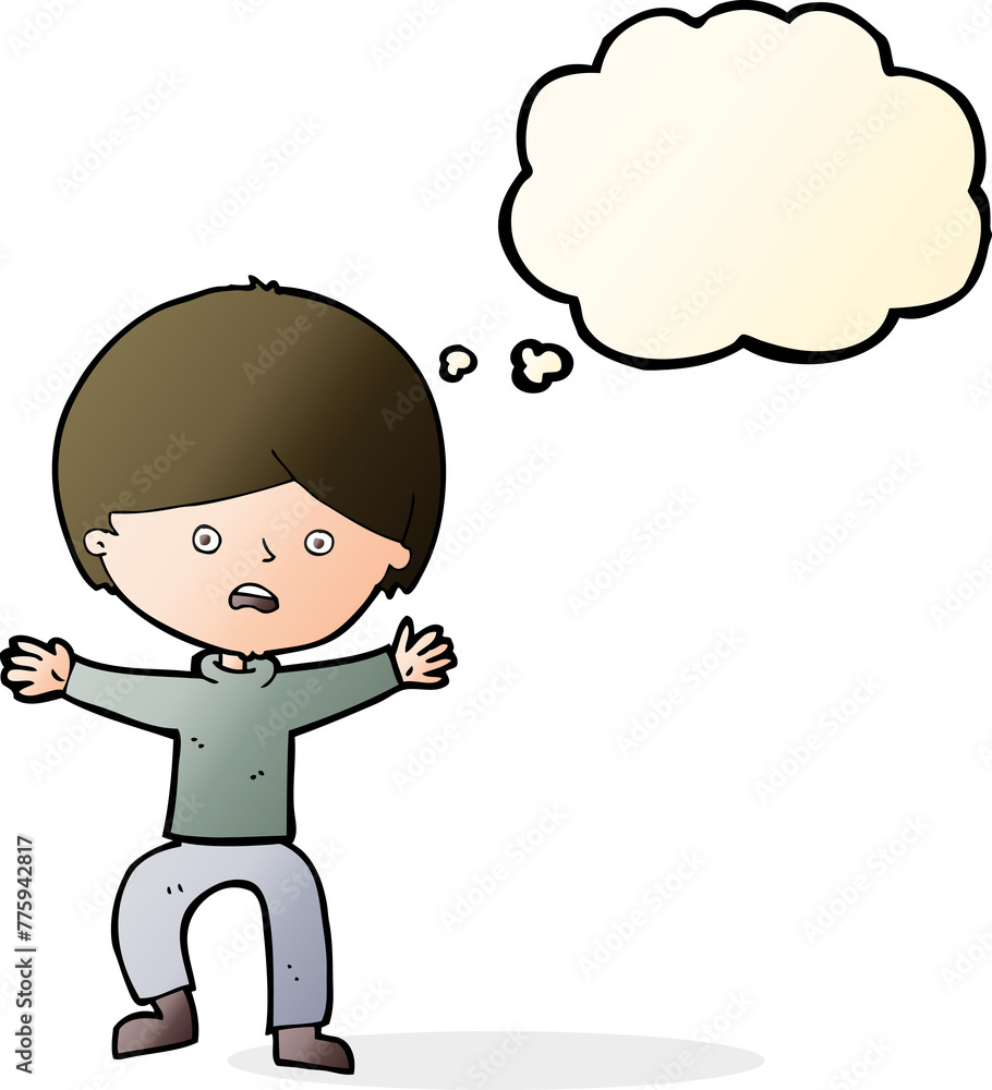 cartoon boy panicking with thought bubble cartoon boy panicking with thought bubble