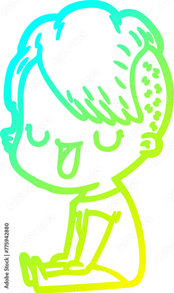 cold gradient line drawing of a cute cartoon girl with hipster haircut cold gradient line drawing of a cute cartoon girl with hipster haircut