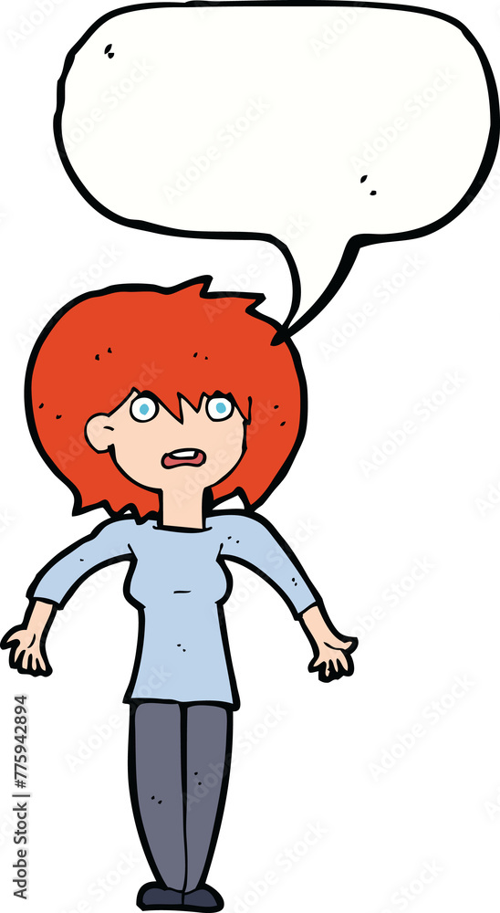 cartoon woman shrugging shoulders with speech bubble cartoon woman shrugging shoulders with speech bubble