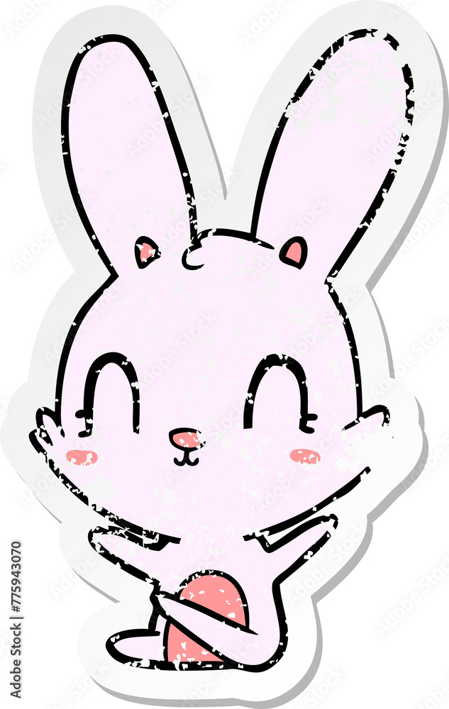 distressed sticker of a cute cartoon rabbit distressed sticker of a cute cartoon rabbit