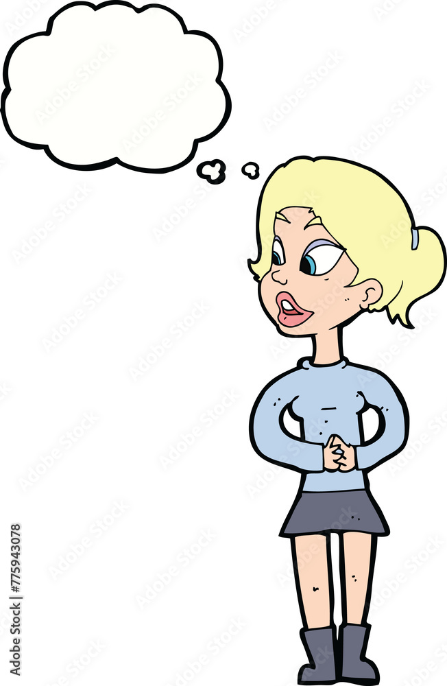 cartoon girl talking with thought bubble cartoon girl talking with thought bubble