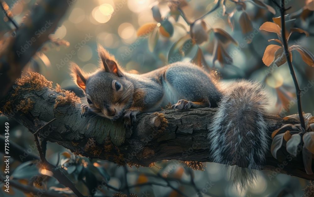 Serene Squirrel Perched on a Tree Branch Serene Squirrel Perched on a Tree Branch