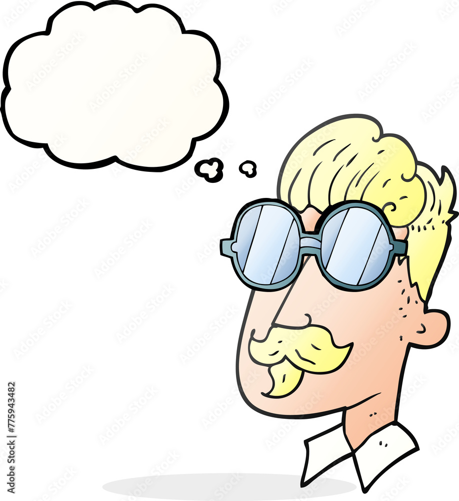 freehand drawn thought bubble cartoon man with mustache and spectacles freehand drawn thought bubble cartoon man with mustache and spectacles