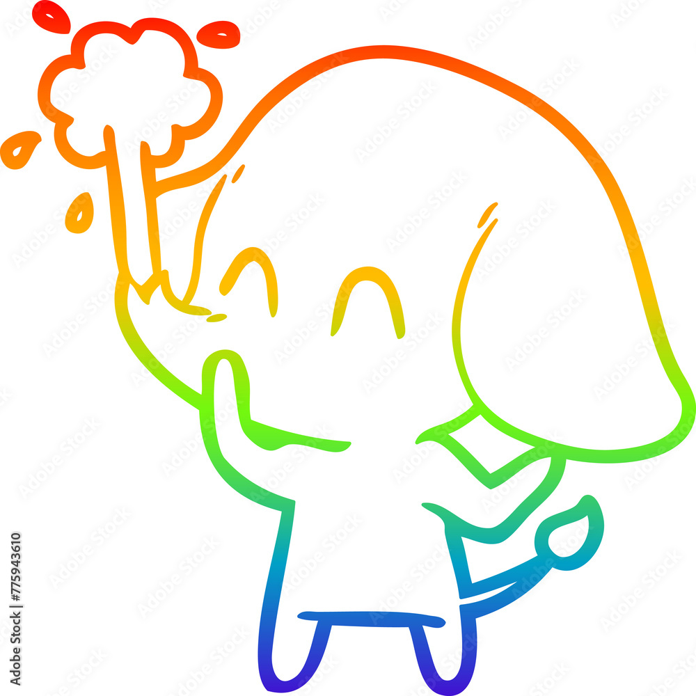rainbow gradient line drawing of a cute cartoon elephant spouting water rainbow gradient line drawing of a cute cartoon elephant spouting water