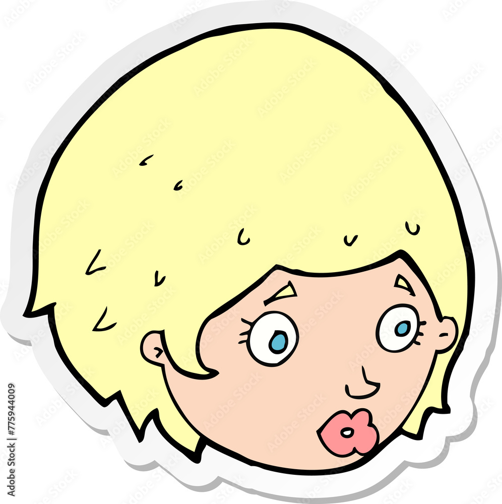 sticker of a cartoon girl with concerned expression sticker of a cartoon girl with concerned expression