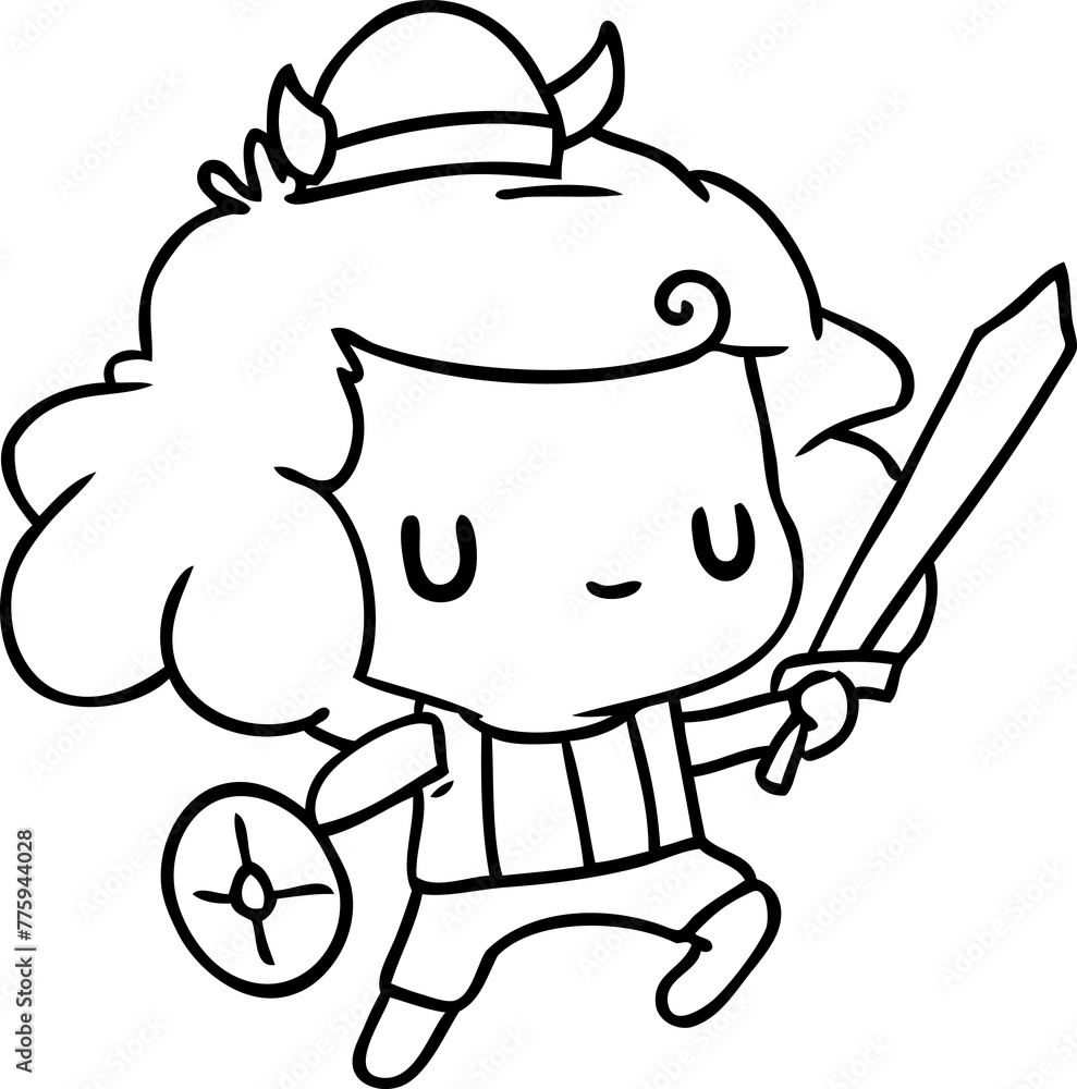 line drawing illustration kawaii cute viking child line drawing illustration kawaii cute viking child