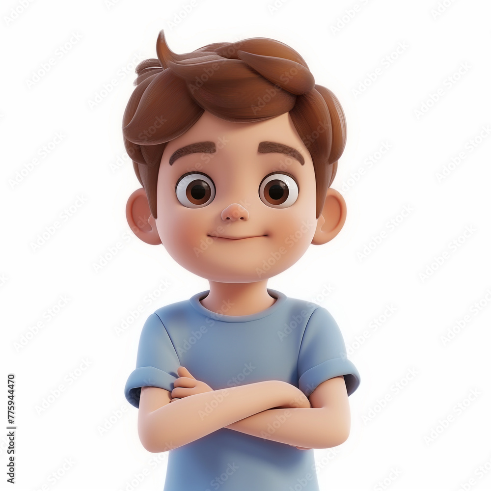 little boy with crossed arms, isolated on white background 