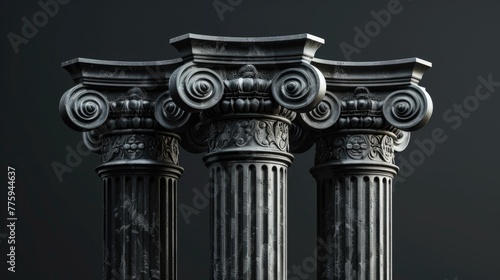 Detailed view of three columns. Suitable for architectural projects