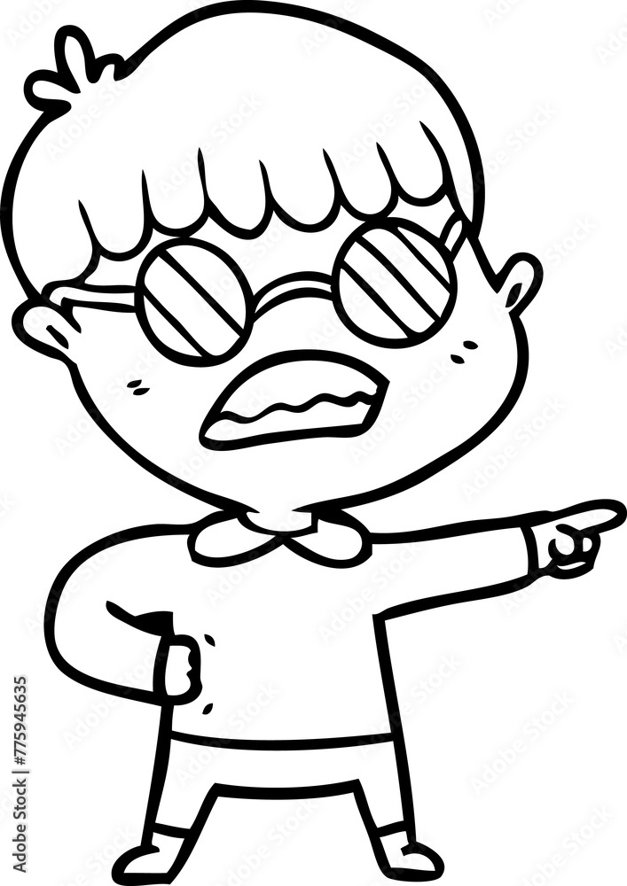 cartoon pointing boy wearing spectacles
