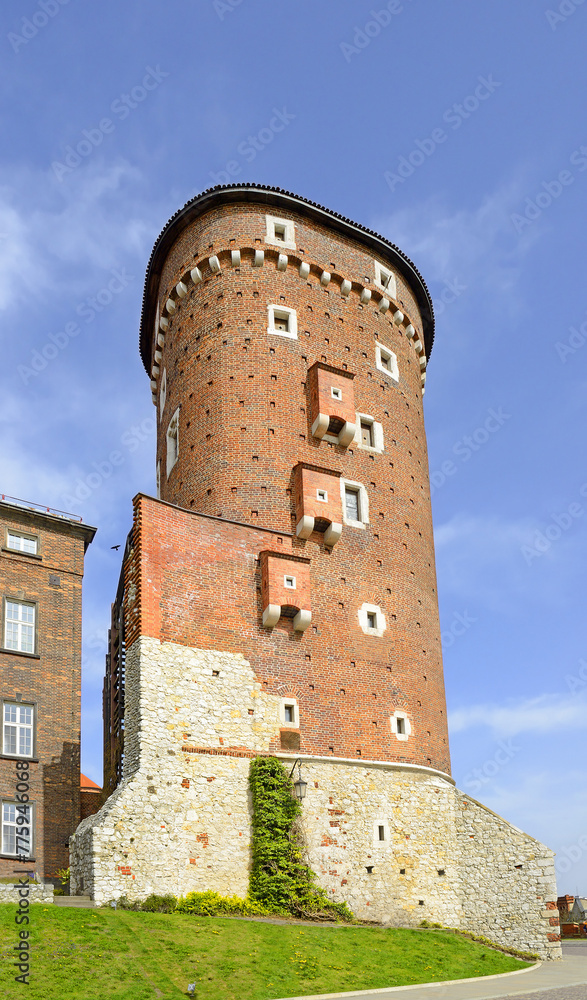 Krakow, Poland - Wawel Hill and Royal Wawel Castle, defensive walls. Krakow is UNESCO World Heritage Site