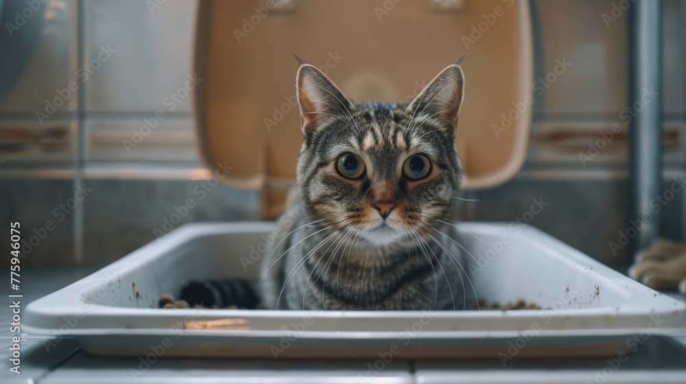 A cute cat sitting in a white bowl, perfect for pet products advertising