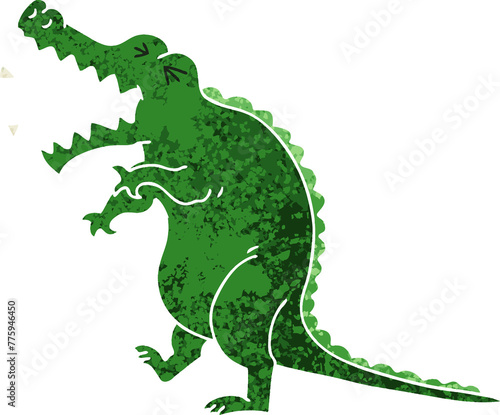 retro illustration style quirky cartoon crocodile